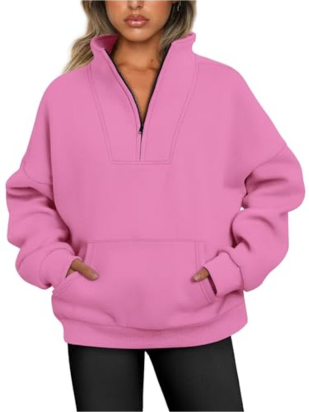 Women's Half Zip Fleece Lined Pullover Oversized Sweatshirt Long Sleeve Workout